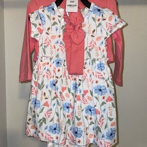 Floral Dress with Pink Cardigan